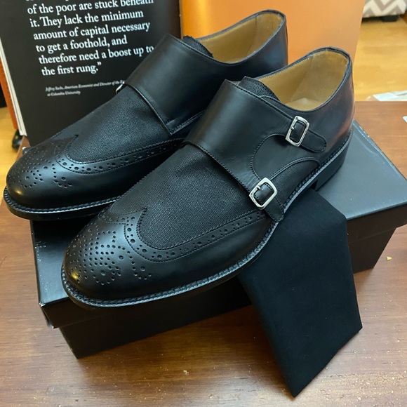John Bakery Leather Double Monk Wingtip Loafers - Picture 1 of 9